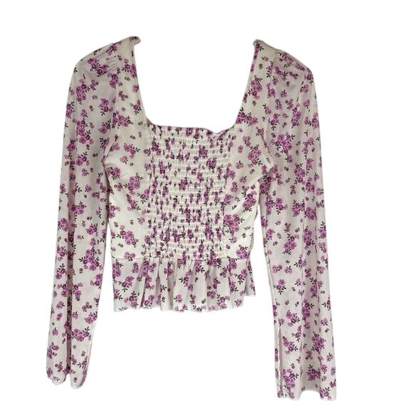 Kirious LA‎ Floral Crop Top Medium Boned Ruched Ruffle Sleeve Cottagecore Purple - Picture 2 of 8
